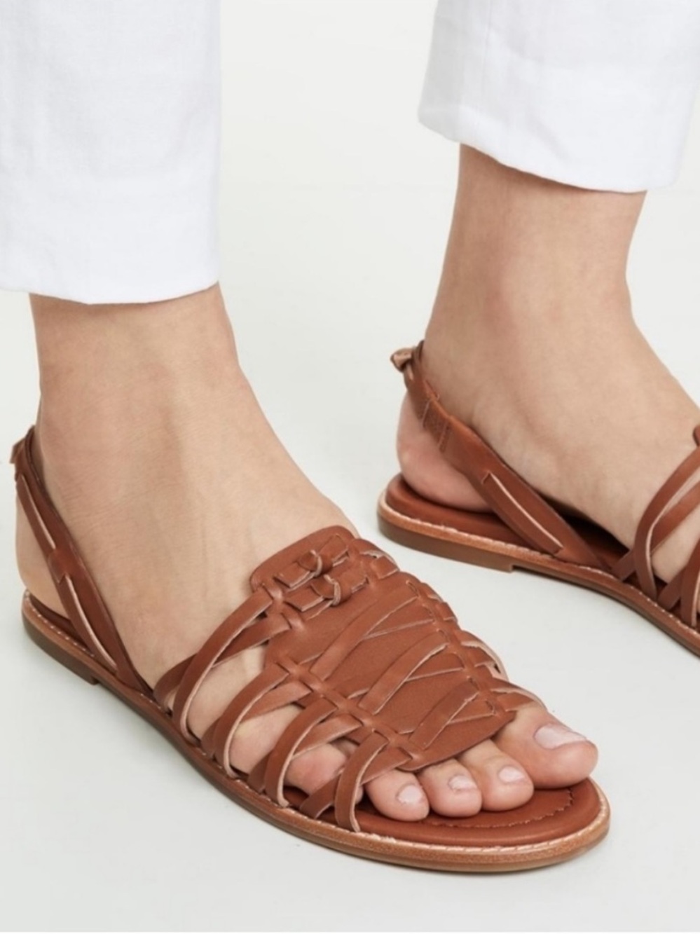 Madewell Maya Huarache Brown Leather Woven Flat Sandals size 8